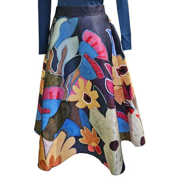 Marianna Déri, Midirock Dunkelblau mit Blumenprint