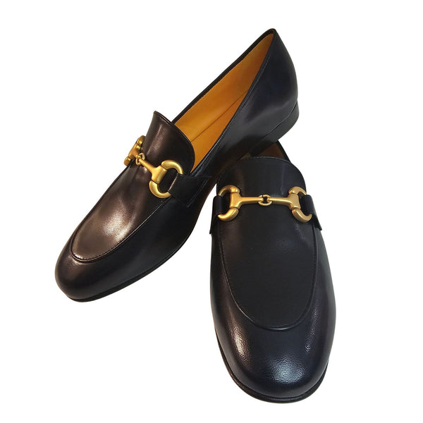 Mara Bini, Nappaleder-Loafer in Nachtblau mit mattgoldener Zierschnalle