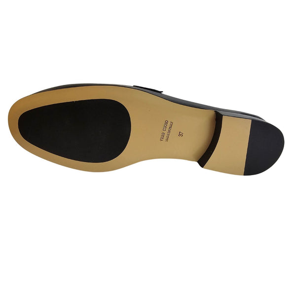 Mara Bini, Nappaleder-Loafer in Nachtblau mit mattgoldener Zierschnalle