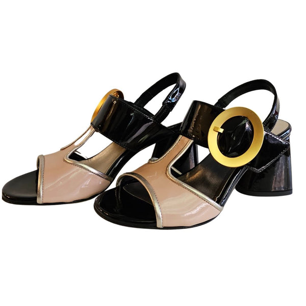 Mara Bini, Sandalette in Schwarz mit Altrosa