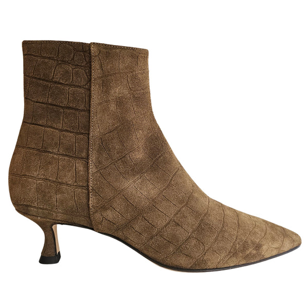 Mara Bini, Stiefelette mit Krokoprägung in Cognac