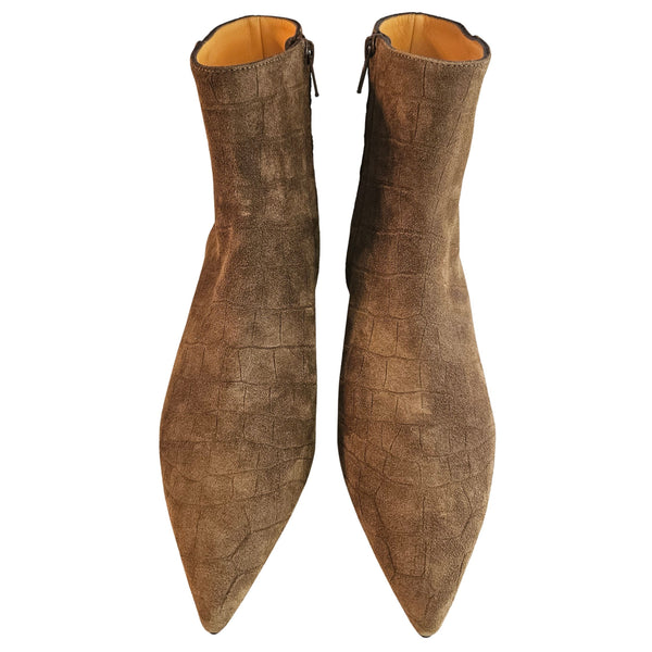 Mara Bini, Stiefelette mit Krokoprägung in Cognac
