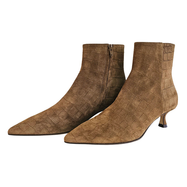 Mara Bini, Stiefelette mit Krokoprägung in Cognac