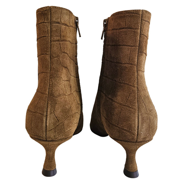 Mara Bini, Stiefelette mit Krokoprägung in Cognac