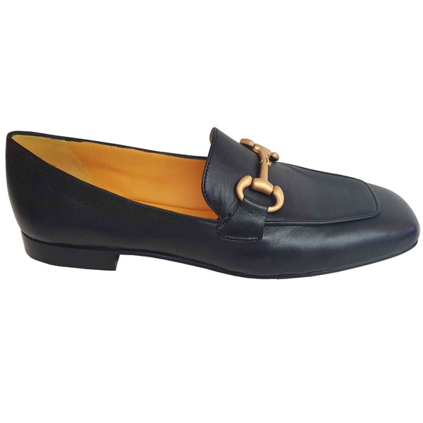 Mara Bini, Loafer in Schwarzem Glattleder mit Lasche und Zierschnalle