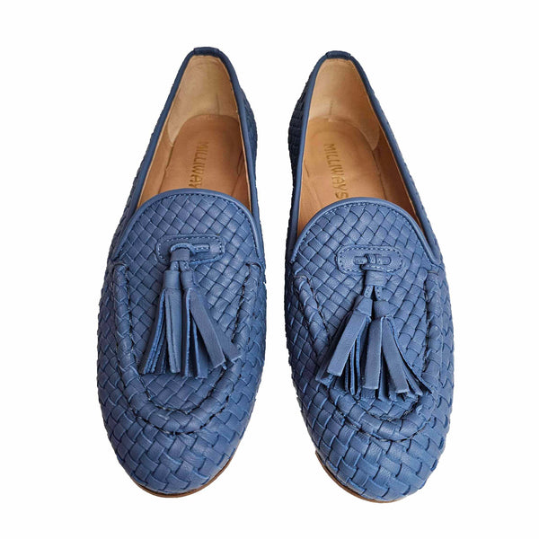 Milliways, Flechtleder-Slipper in Jeansblau