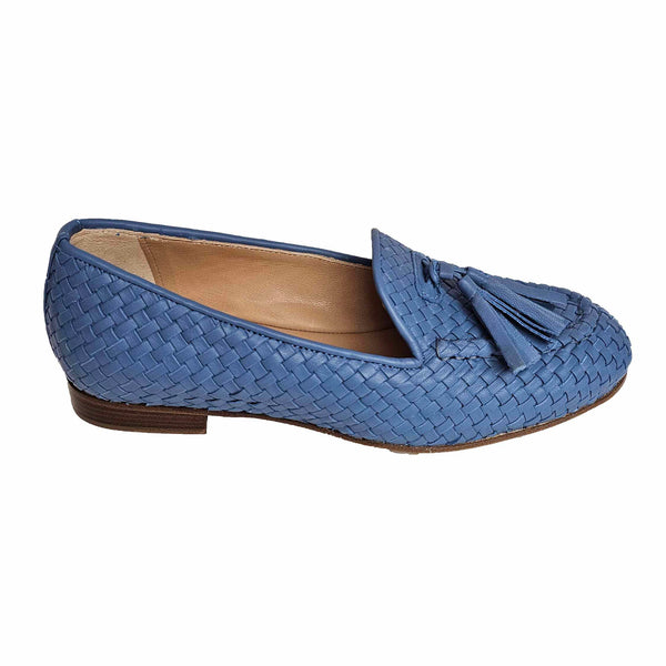 Milliways, Flechtleder-Slipper in Jeansblau