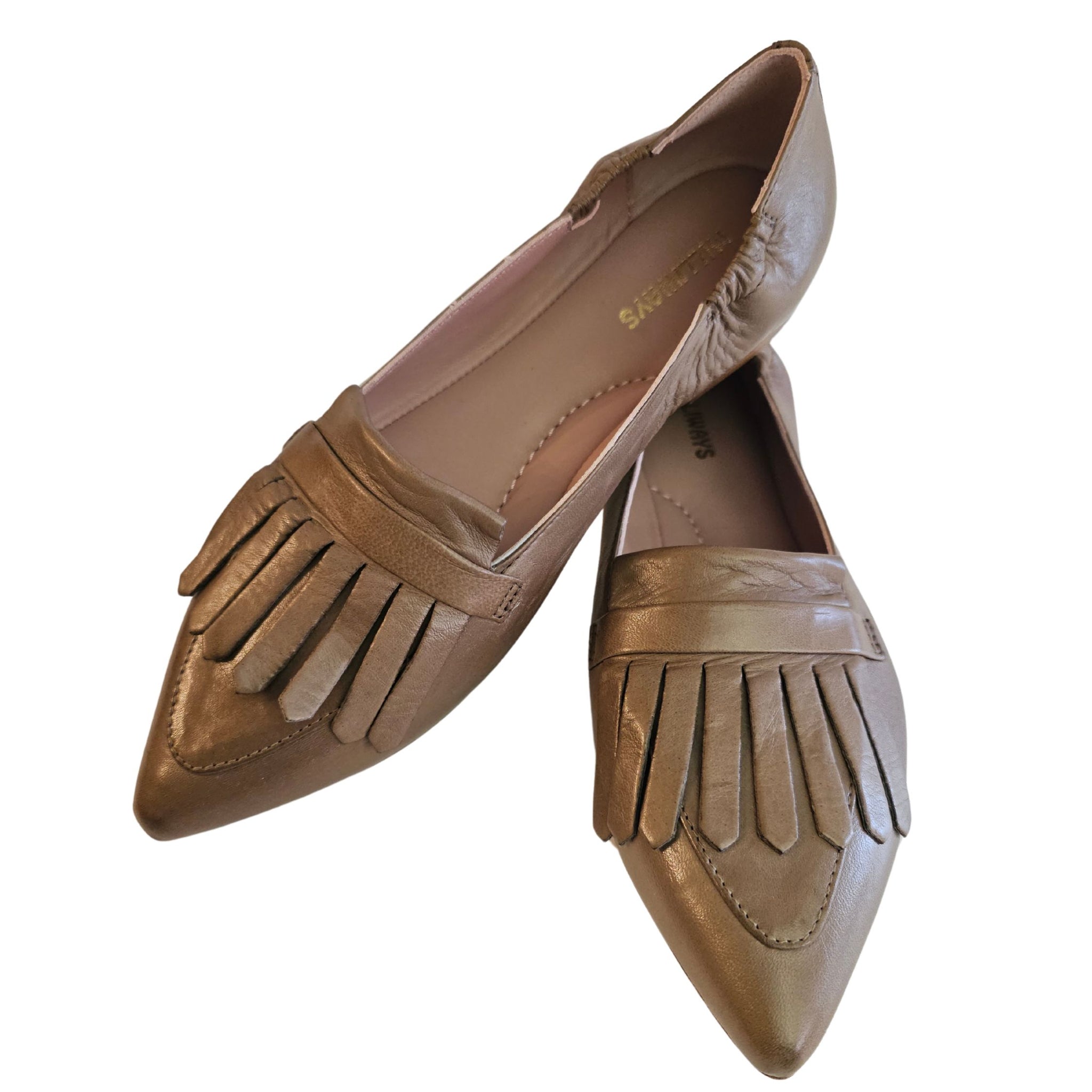 Milliways, Taupefarbener Nappalederslipper mit Fransenlasche