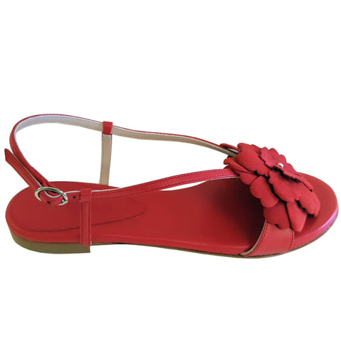 Milliways, flache Sandalette mit Lederblüte in Rot