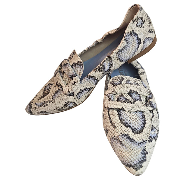 Milliways, Slipper in Snake Print, Creme/Hellblau/Hellgrau