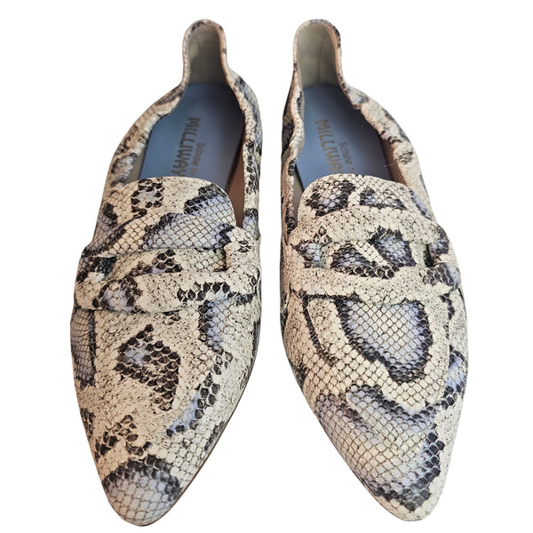 Milliways, Slipper in Snake Print, Creme/Hellblau/Hellgrau