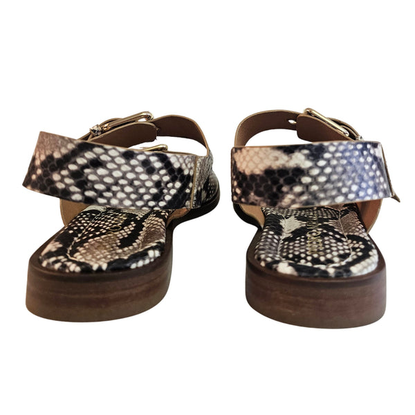 Pedro Miralles, flache Sandalette in Snakeprint Schwarz-Creme
