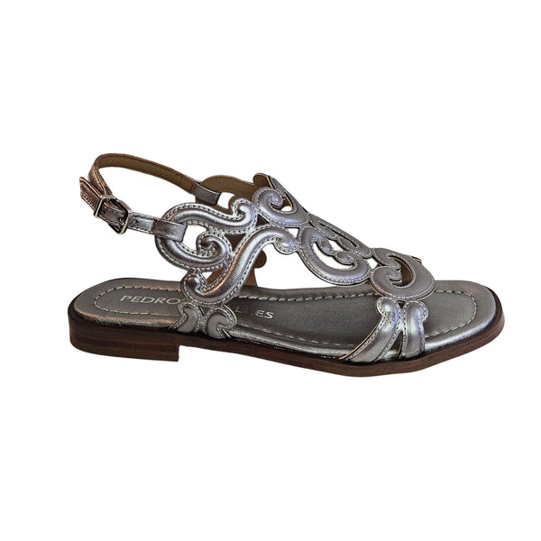 Pedro Miralles, flache Sandalette in Platin