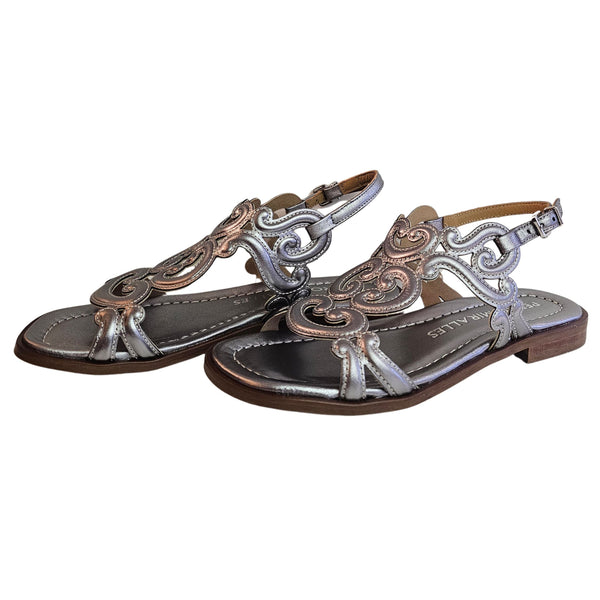 Pedro Miralles, flache Sandalette in Platin