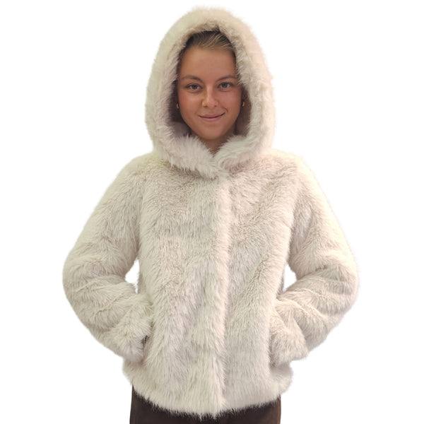 NOTYZ, Fake Fur Kurzjacke mit Kapuze in Creme
