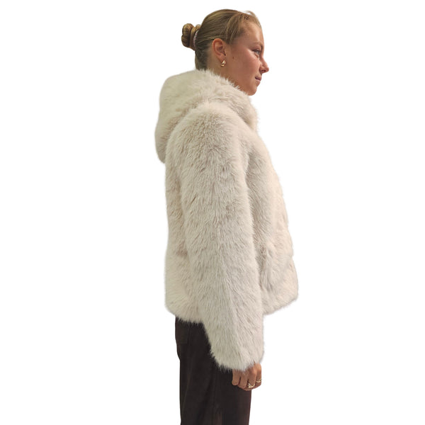 NOTYZ, Fake Fur Kurzjacke mit Kapuze in Creme
