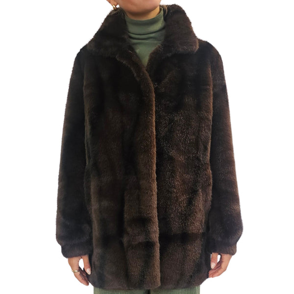 NOTYZ, Fake Fur Kurzmantel in dunkelbraun