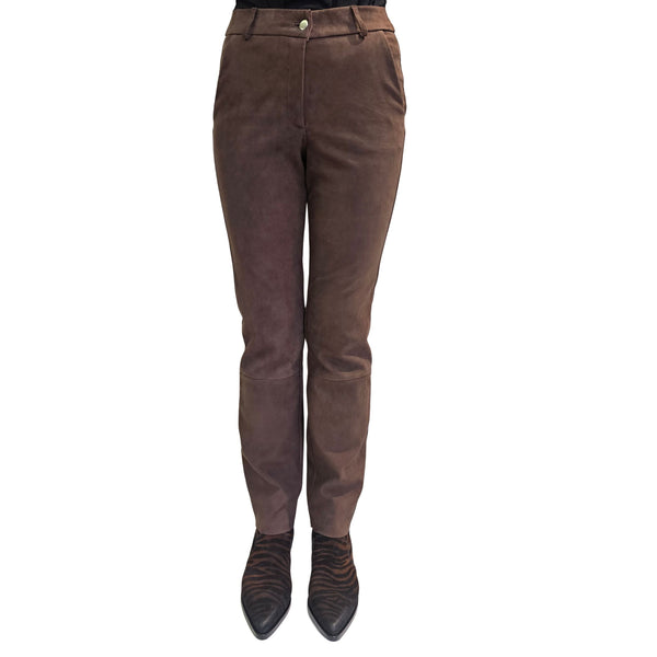 NOTYZ, Velour Lederhose in Kaffeebraun