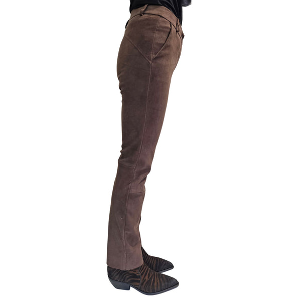 NOTYZ, Velour Lederhose in Kaffeebraun