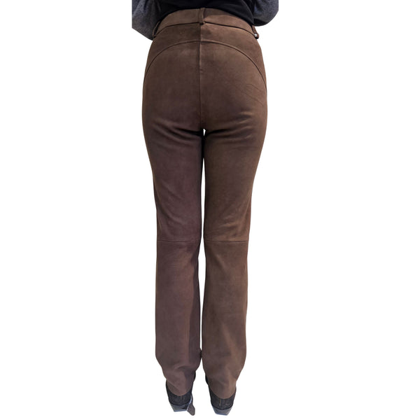 NOTYZ, Velour Lederhose in Kaffeebraun