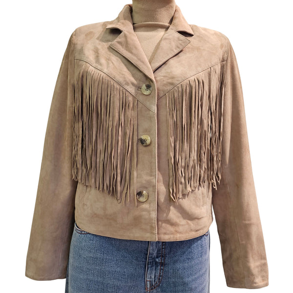 NOTYZ, Wildlederjacke mit Fransen in Beige