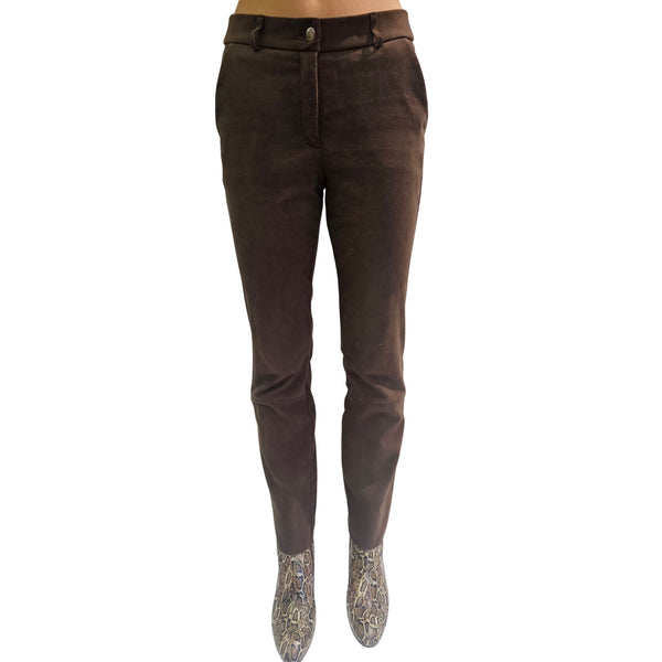 NOTYZ, Velour Lederhose in Kaffeebraun