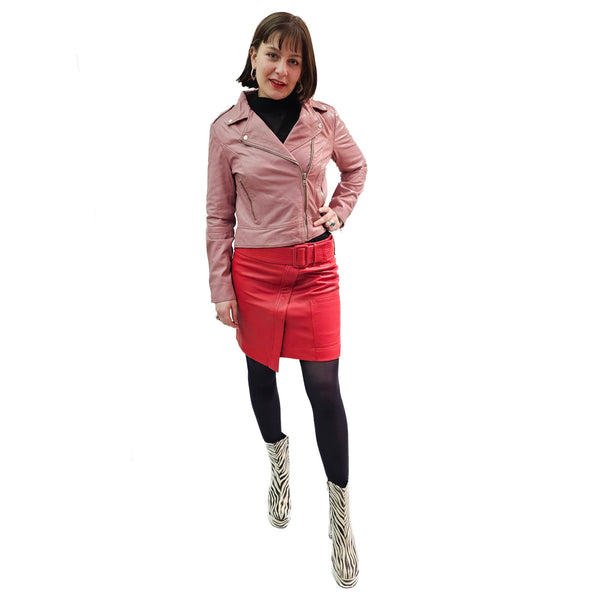 NOTYZ, Lederjacke im Bikerstil in Altrosa-Candy