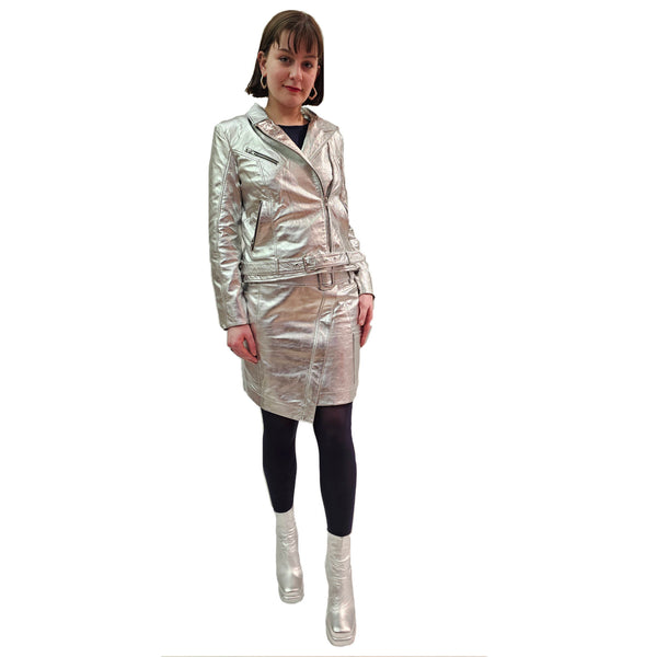 NOTYZ, Lederjacke im Bikerstil in Silber-Metallic