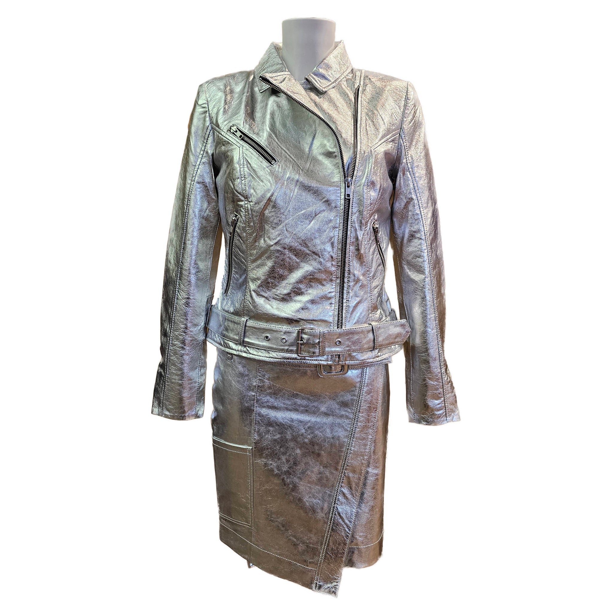 NOTYZ, Lederjacke im Bikerstil in Silber-Metallic