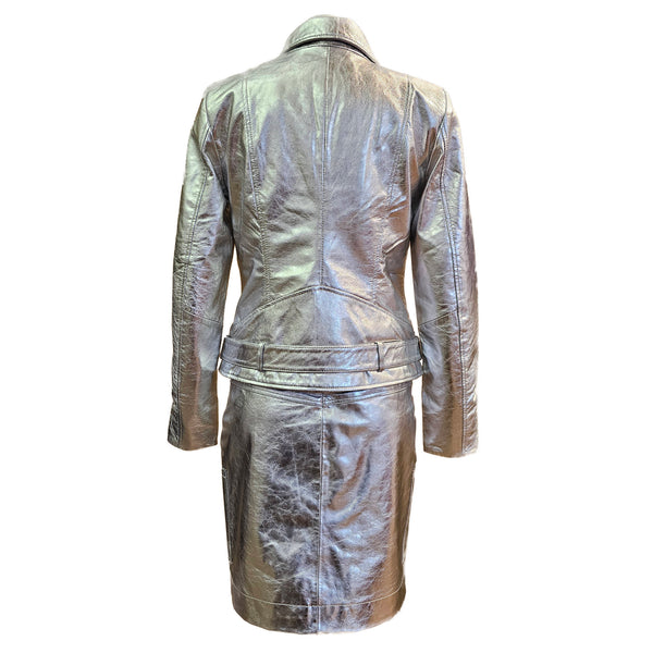 NOTYZ, Lederjacke im Bikerstil in Silber-Metallic