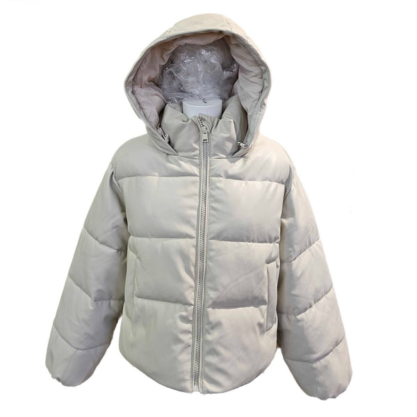 OOF Wear, kurze Steppjacke aus veganem Leder in Offwhite