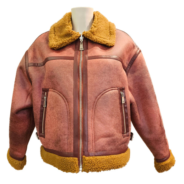 OOF Wear, antikrosa Lederjacke im Fliegerstil zum Wenden