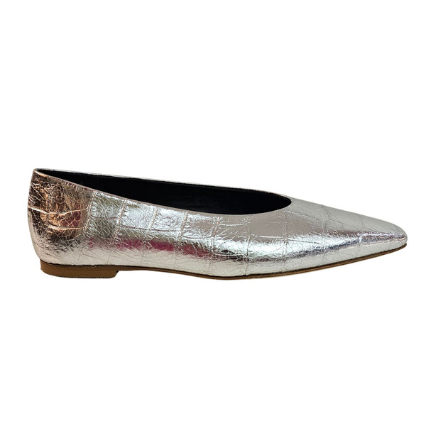 ODARE, Perlatoleder-Ballerina in Silber