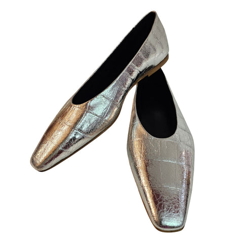 ODARE, Perlatoleder-Ballerina in Silber