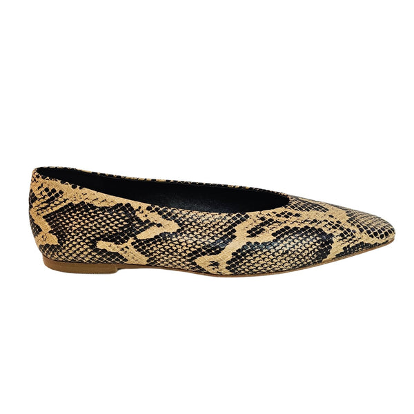 ODARE, Snake-Print Ballerina in Beige-Schwarz