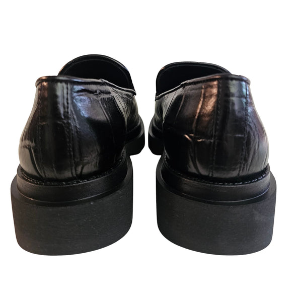 Pedro Miralles, schwarzer Loafer mit Krokoprägung