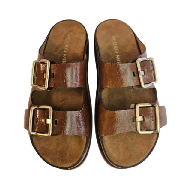 Pedro Miralles, Flache Pantolette in Cognac