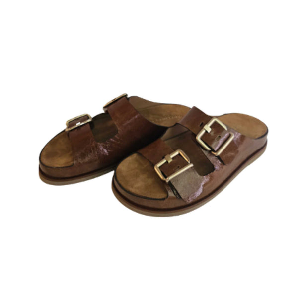 Pedro Miralles, Flache Pantolette in Cognac