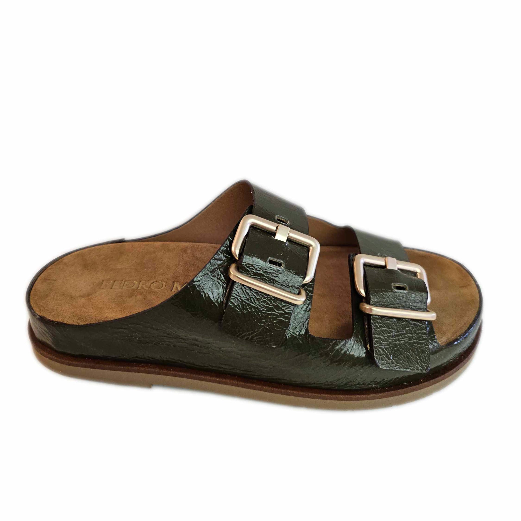Pedro Miralles, Flache Pantolette in Olivegrün