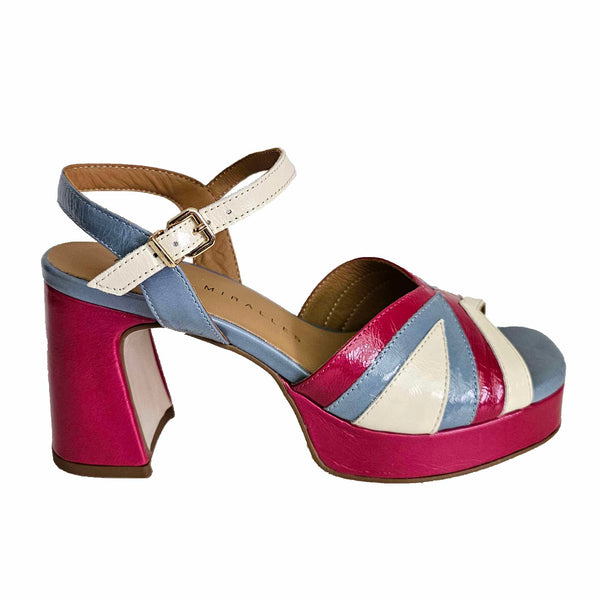 Pedro Miralles, Sandalette in Fuchsia - Jeansblau - Crème