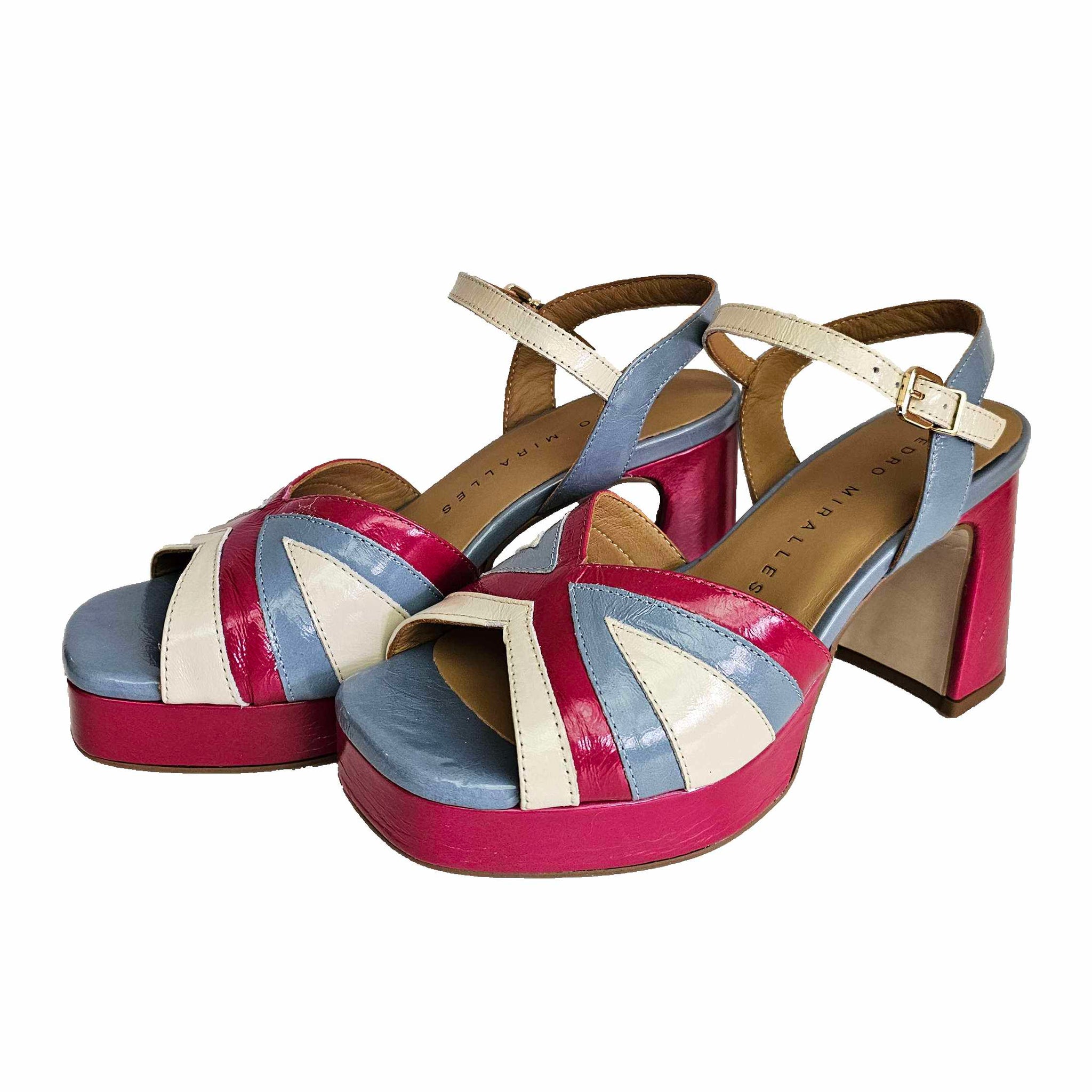 Pedro Miralles, Sandalette in Fuchsia - Jeansblau - Crème