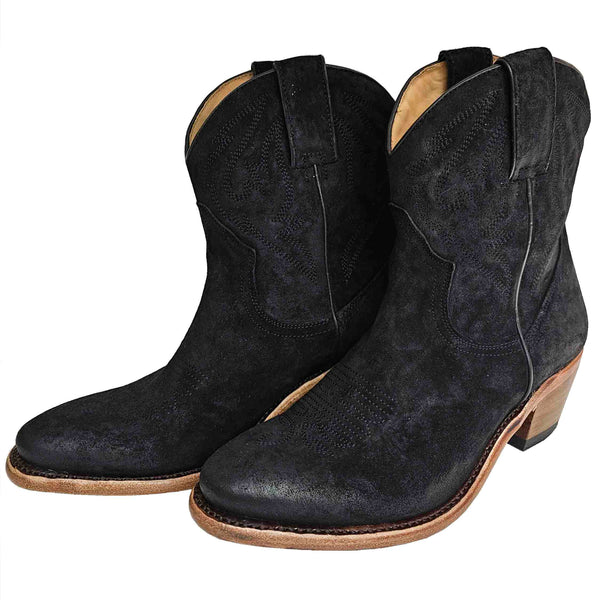 Perlita Peaches, rahmengenähter Cowboystiefel Schwarz