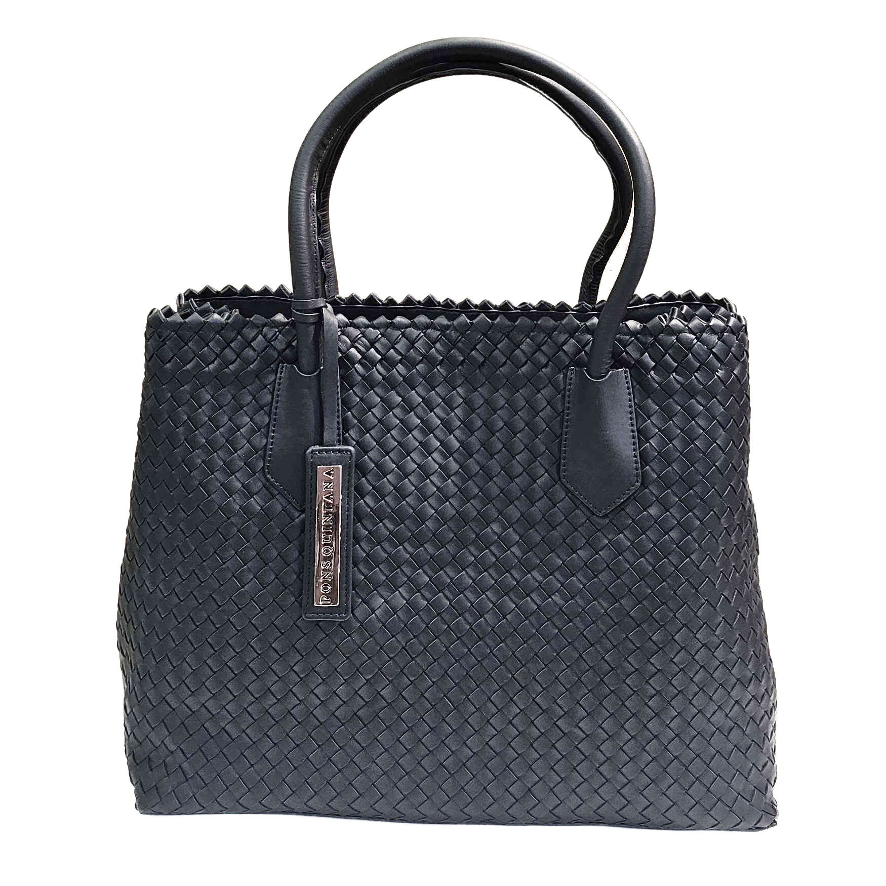 Pons Quintana, Flechtleder-Tasche in Anthrazit Perlato Leder