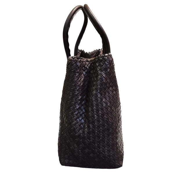 Pons Quintana, Flechtleder-Tasche in Schokobraun