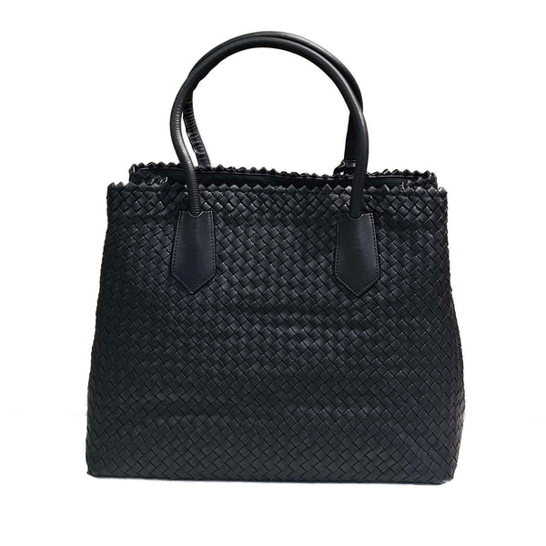 Pons Quintana, Flechtleder-Tasche in Schwarz