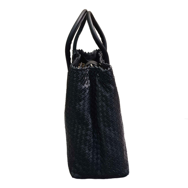 Pons Quintana, Flechtleder-Tasche in Schwarz