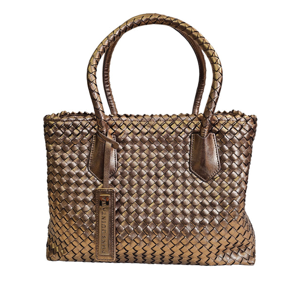 Pons Quintana, Flechtleder-Tasche in Bronze/Gold