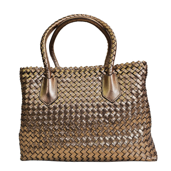 Pons Quintana, Flechtleder-Tasche in Bronze/Gold