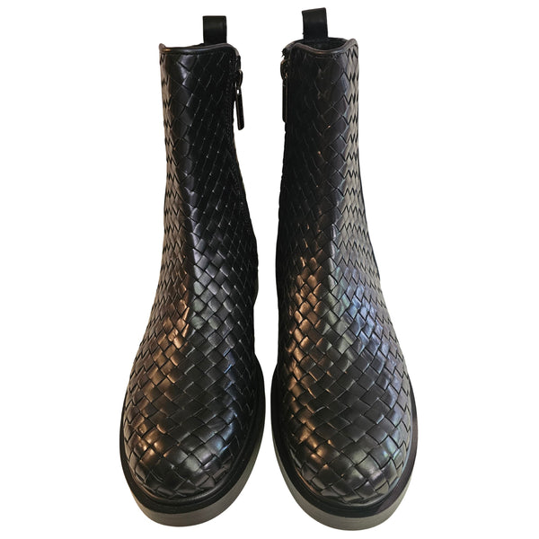Pons Quintana, Stiefelette aus geflochtenem Leder in Schwarz