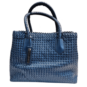 Pons Quintana, Flechtleder-Tasche in Jeansblau